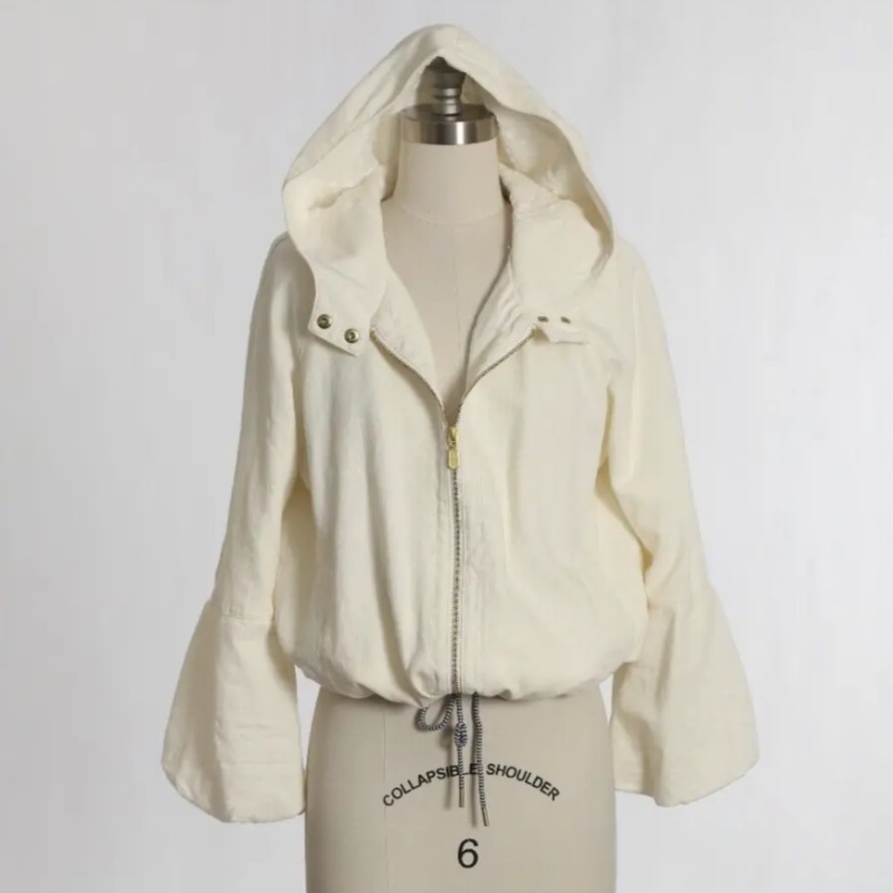 Women's Cream Hooded Zip-Front Jacket